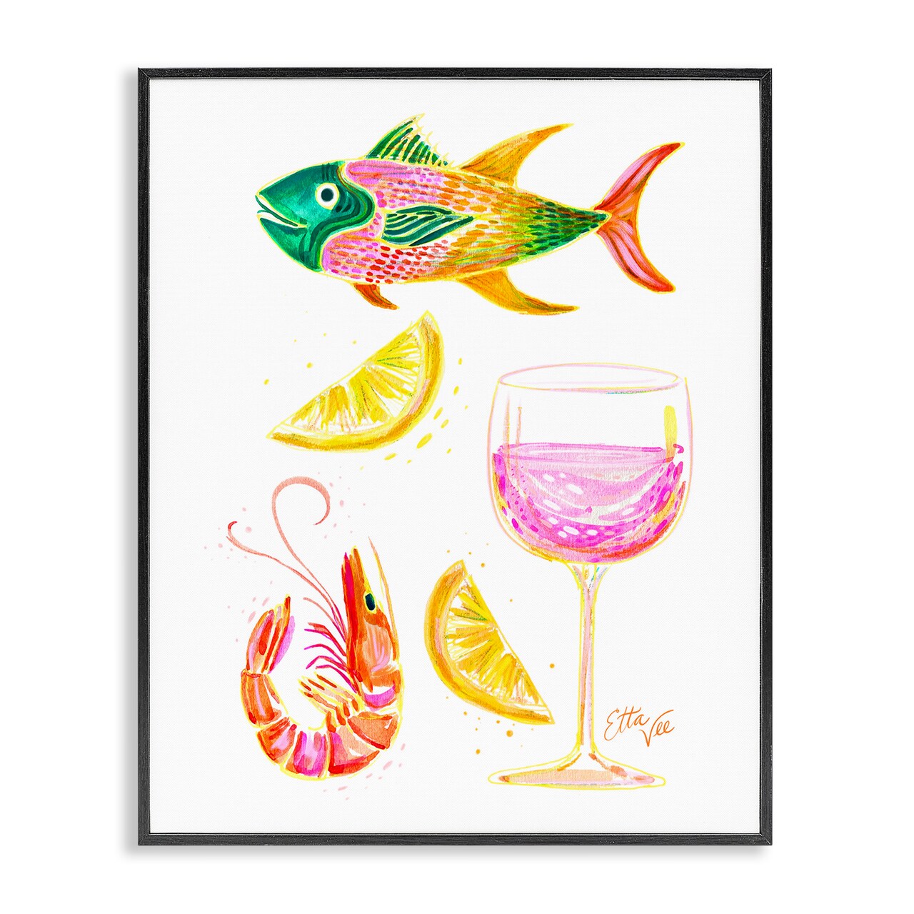 Stupell Industries Summer Seafood & Wine Framed Giclee, design by EttaVee